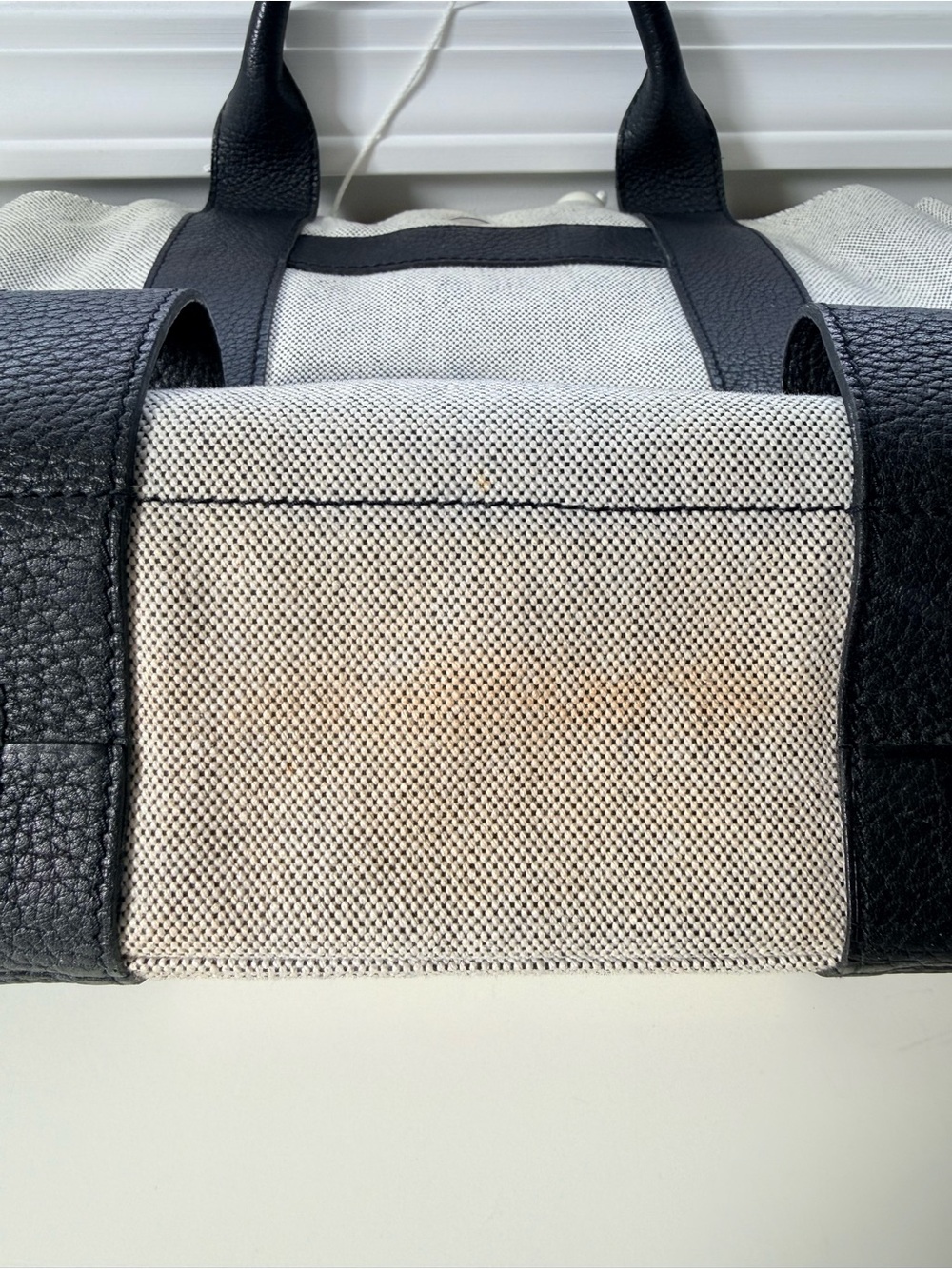 Hermes Canvas Tote with Black Leather Trim - Picture 5 of 7